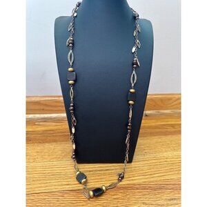 Long Chain Gold-Tone Necklace With Wood & Oval Beads By Coldwater Creek